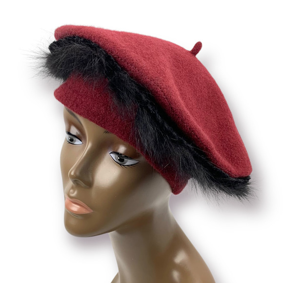 ❌SOLD❌1960's wool beret with mohair and fox fur trim - Picture 3 of 12